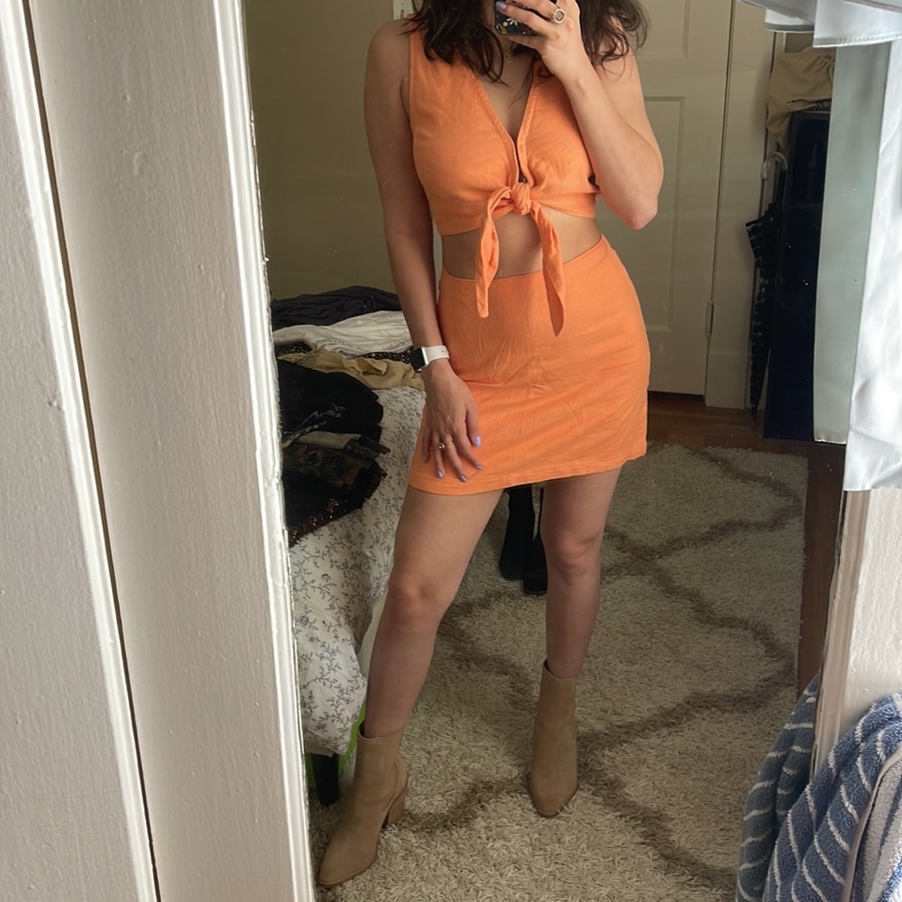 Abercrombie orange linen 2 piece set. NWT!